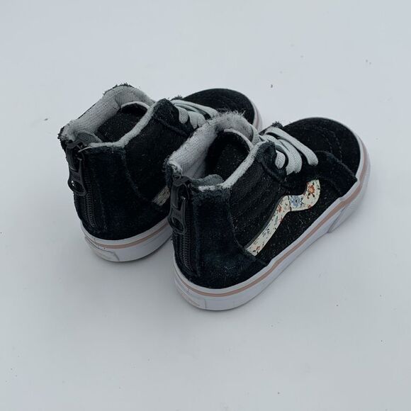 Vans black suede leather hi top Sneakers with floral racing stripe toddler 5.5 - Picture 5 of 11